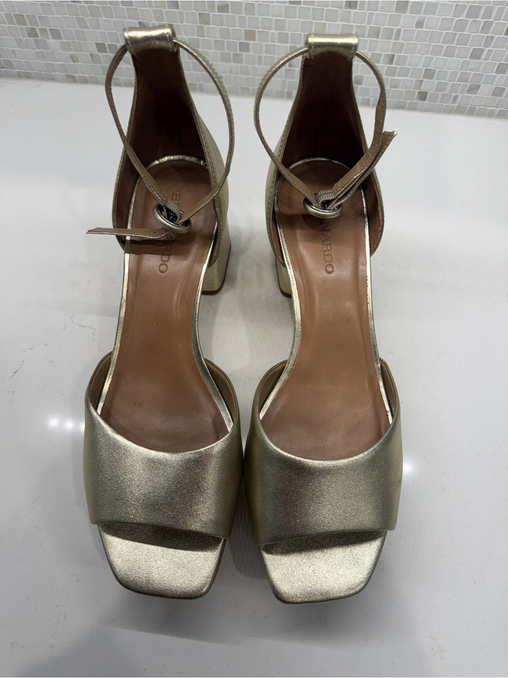 Bernardo Raleigh Gold Ankle-Strap Block Heel Sandals - Picture 6 of 6